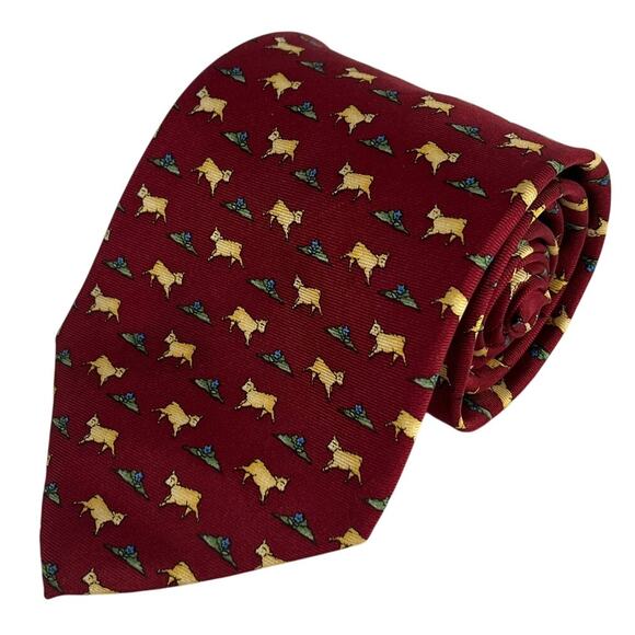 Beaufort de Rack Burgundy Lamb Themed 100% Silk Neck Tie - Picture 1 of 2